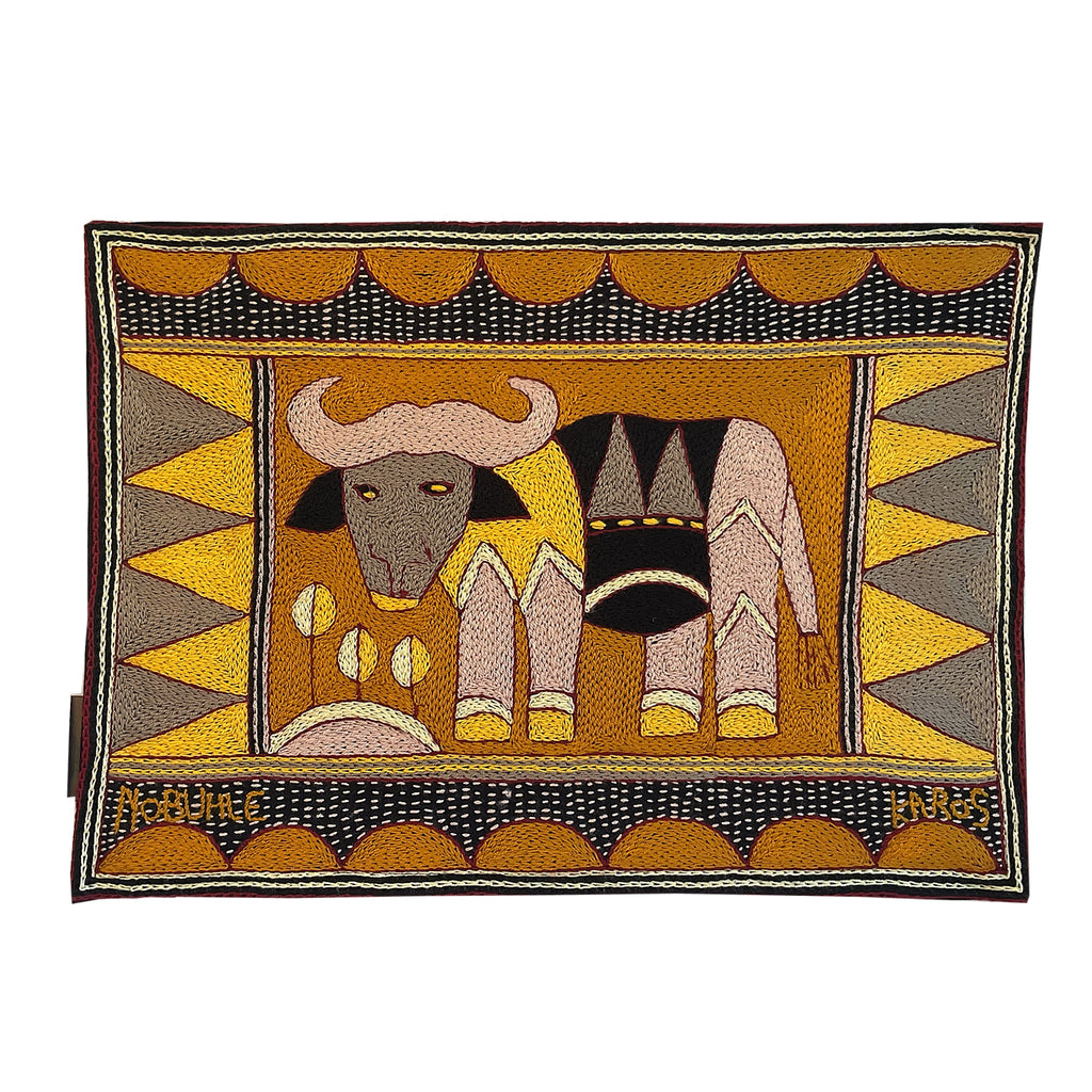 African Dawn Buffalo Hand-Embroidered Padded Placemat