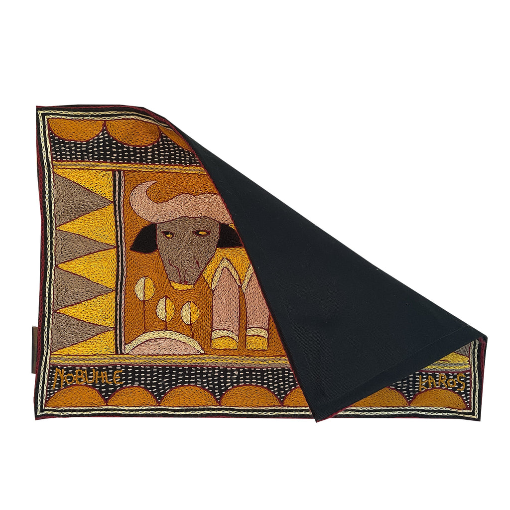 African Dawn Buffalo Hand-Embroidered Padded Placemat