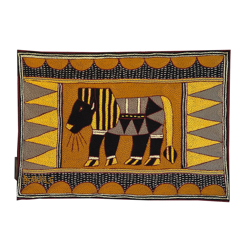 African Dawn Lion Hand-Embroidered Padded Placemat