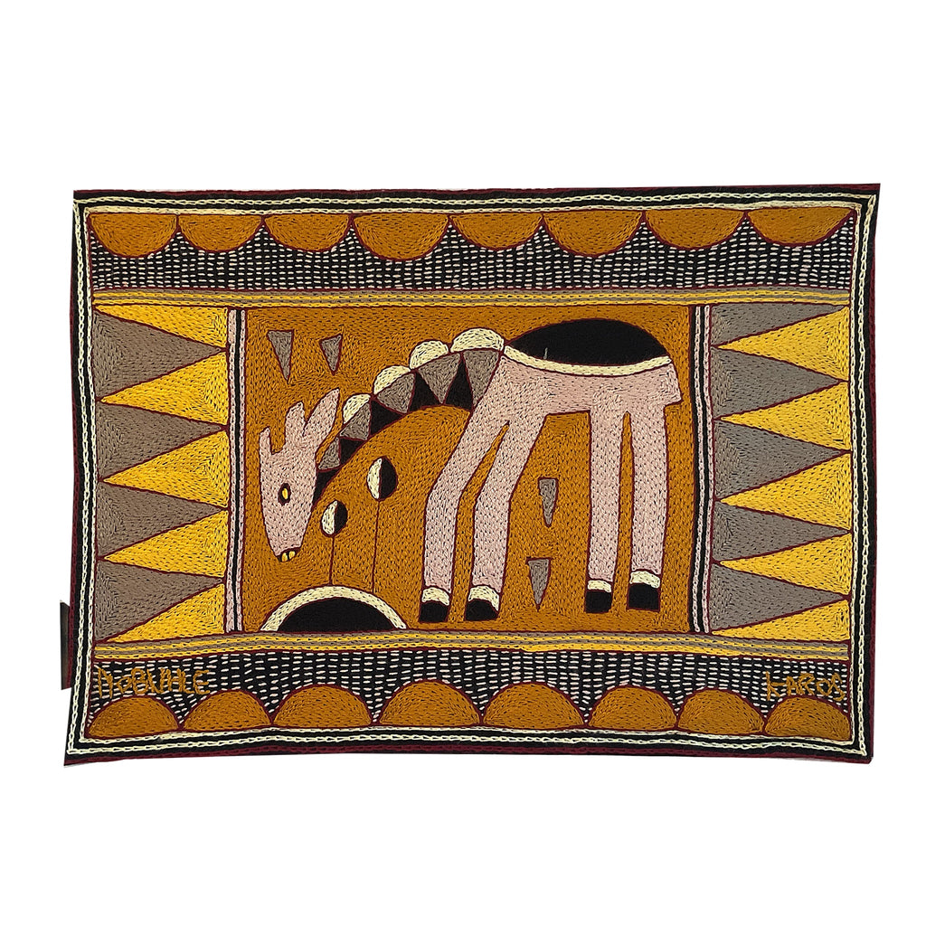 African Dawn Giraffe Hand-Embroidered Padded Placemat