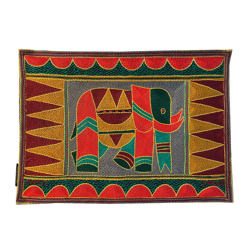 Viva Africa Elephant Bull Hand-Embroidered Padded Placemat