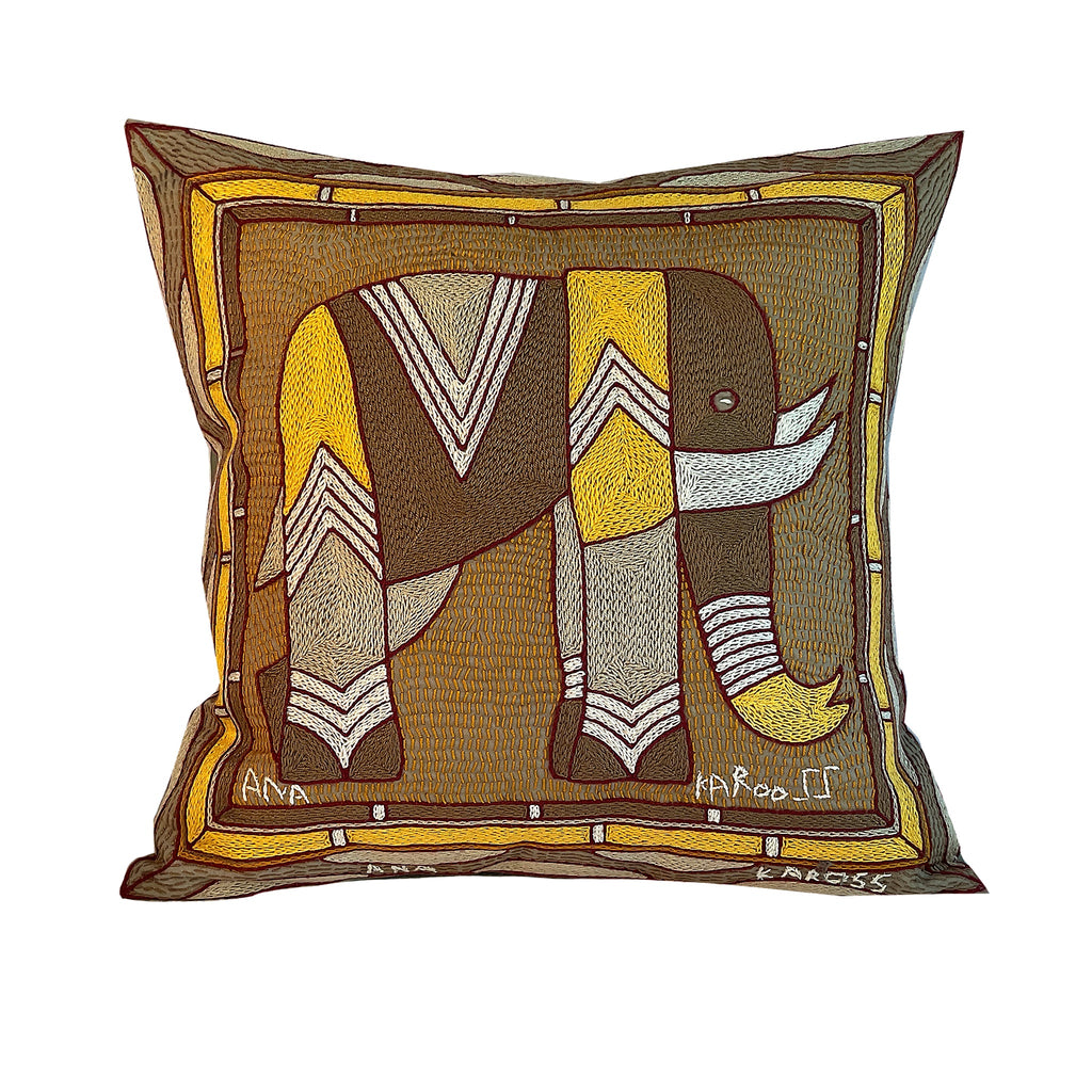 African Dawn Elephant Bull Hand-Embroidered Cushion Cover