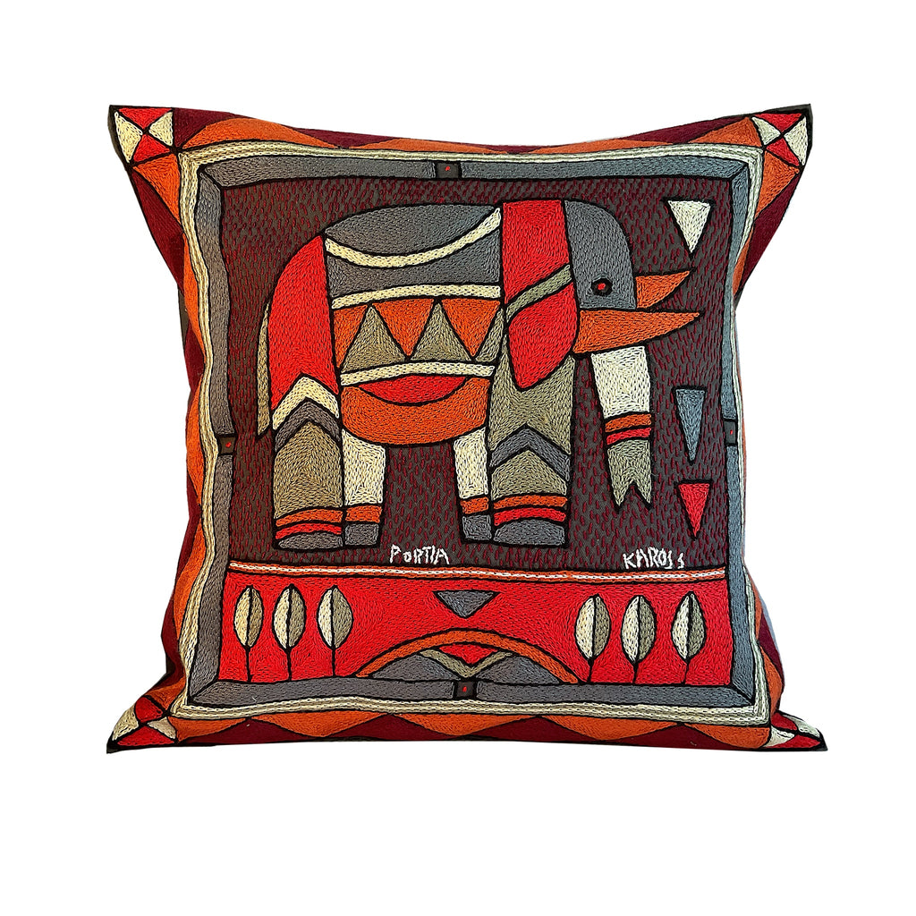 Royal Zulu Elephant Bull Hand-Embroidered Cushion Cover