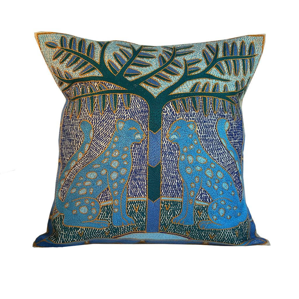 Delpht Leopard Brothers  Hand-Embroidered  Cushion Cover