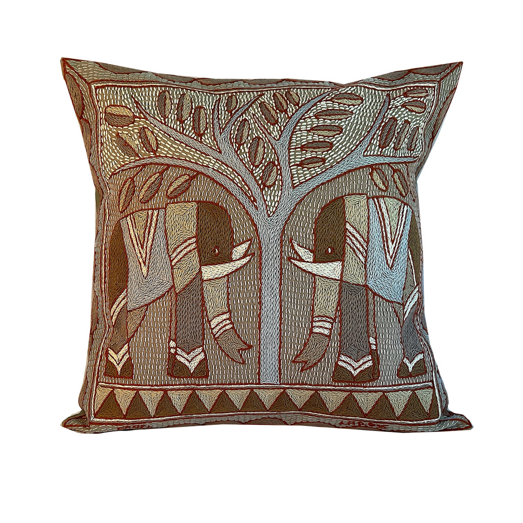 Namib Rust Elephant Pair Hand-Embroidered Cushion Cover