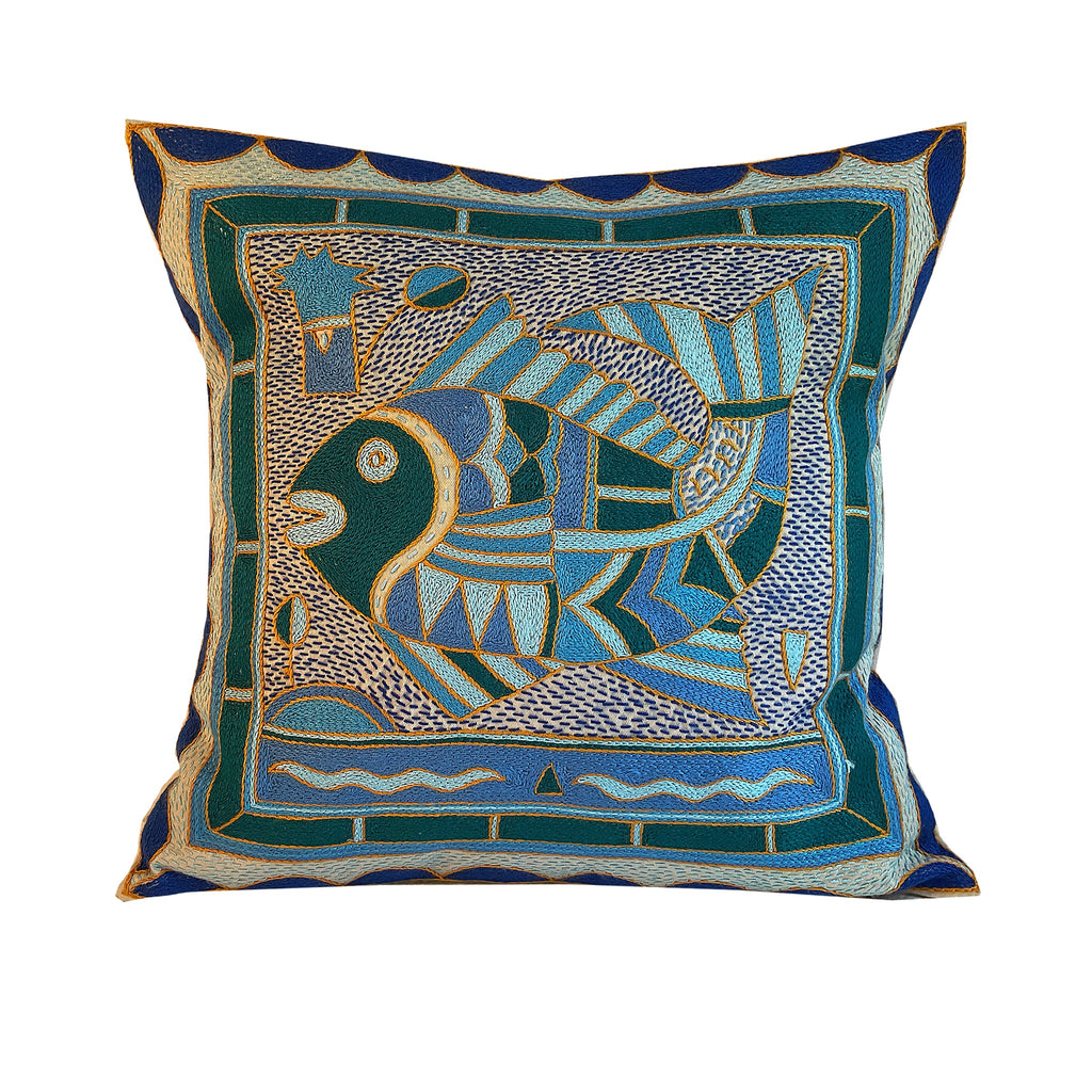 Delpht Fat Fish Hand-Embroidered  Cushion Cover