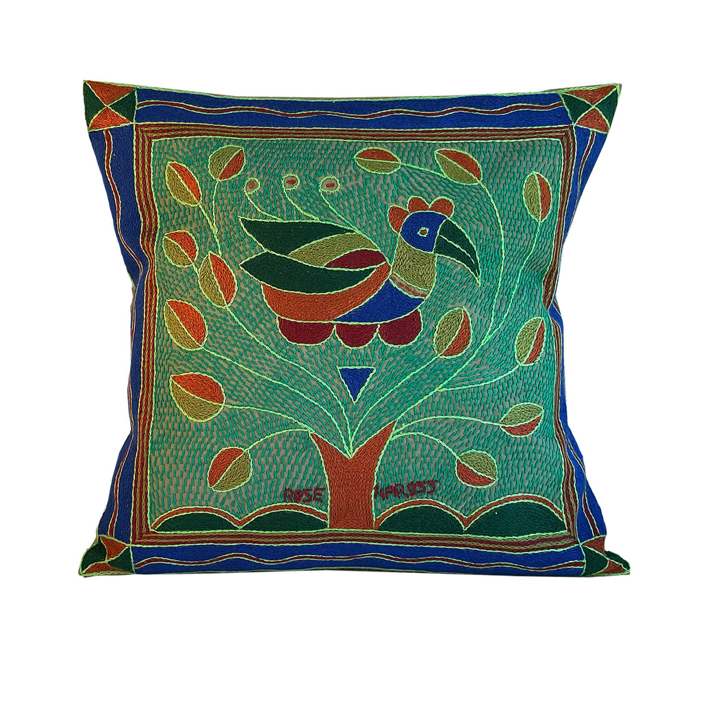 Fevertree Bird in Bush  Hand-Embroidered Cushion Cover