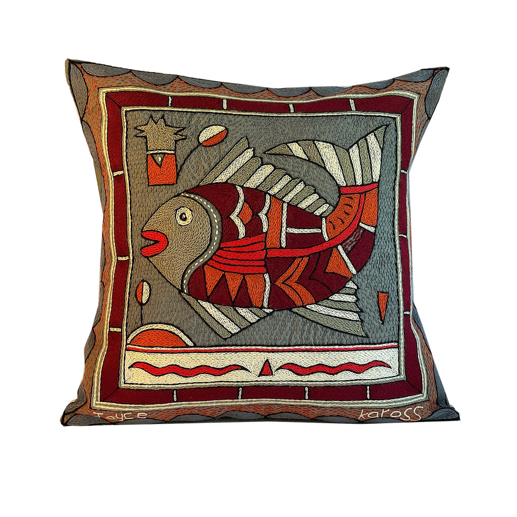 Royal Zulu Fat Fish Hand-Embroidered Cushion Cover