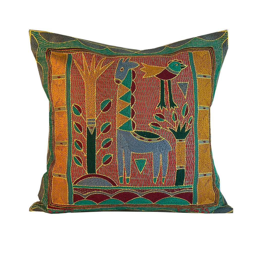 Viva Africa Giraffe Standing Hand-Embroidered Cushion Cover