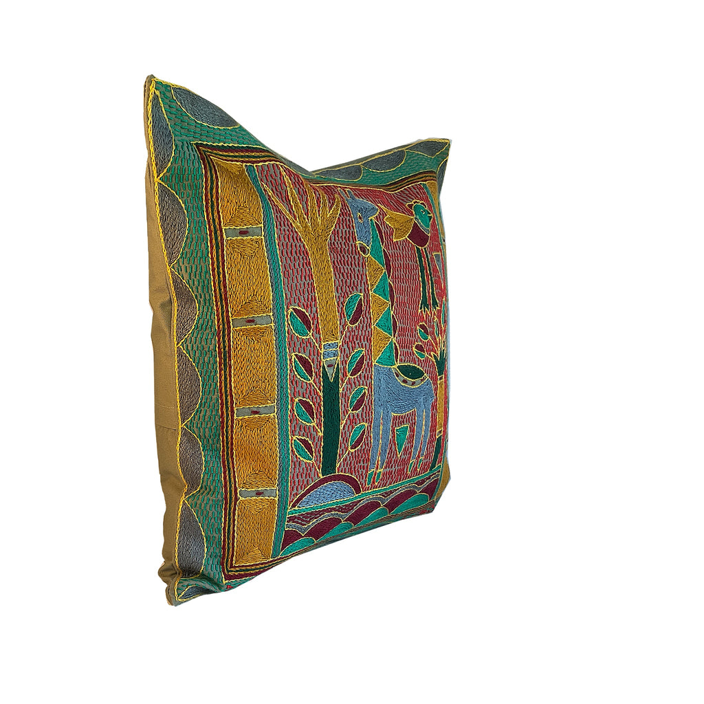 Viva Africa Giraffe Standing Hand-Embroidered Cushion Cover