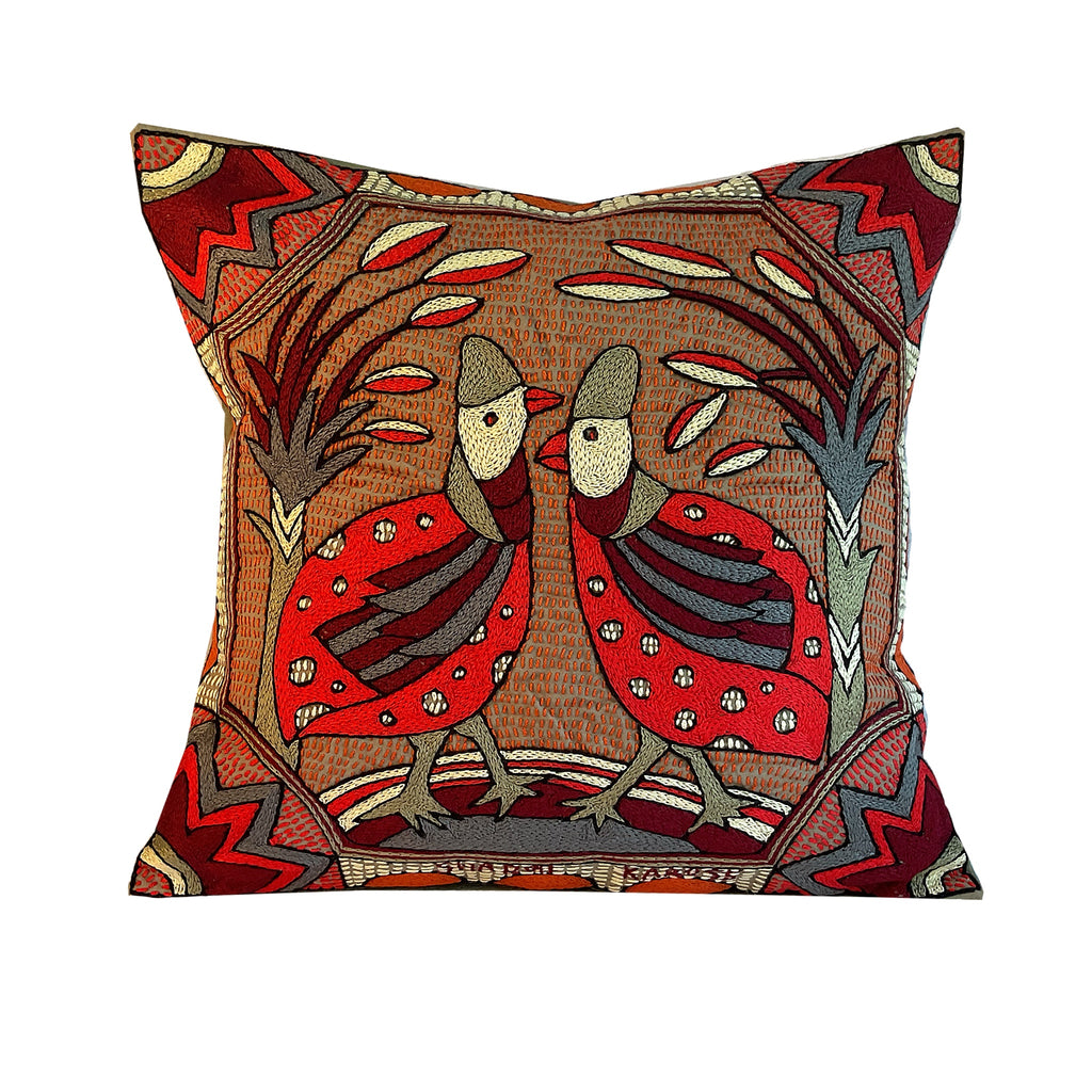 Royal Zulu Guinea Chat Hand-Embroidered Cushion Cover