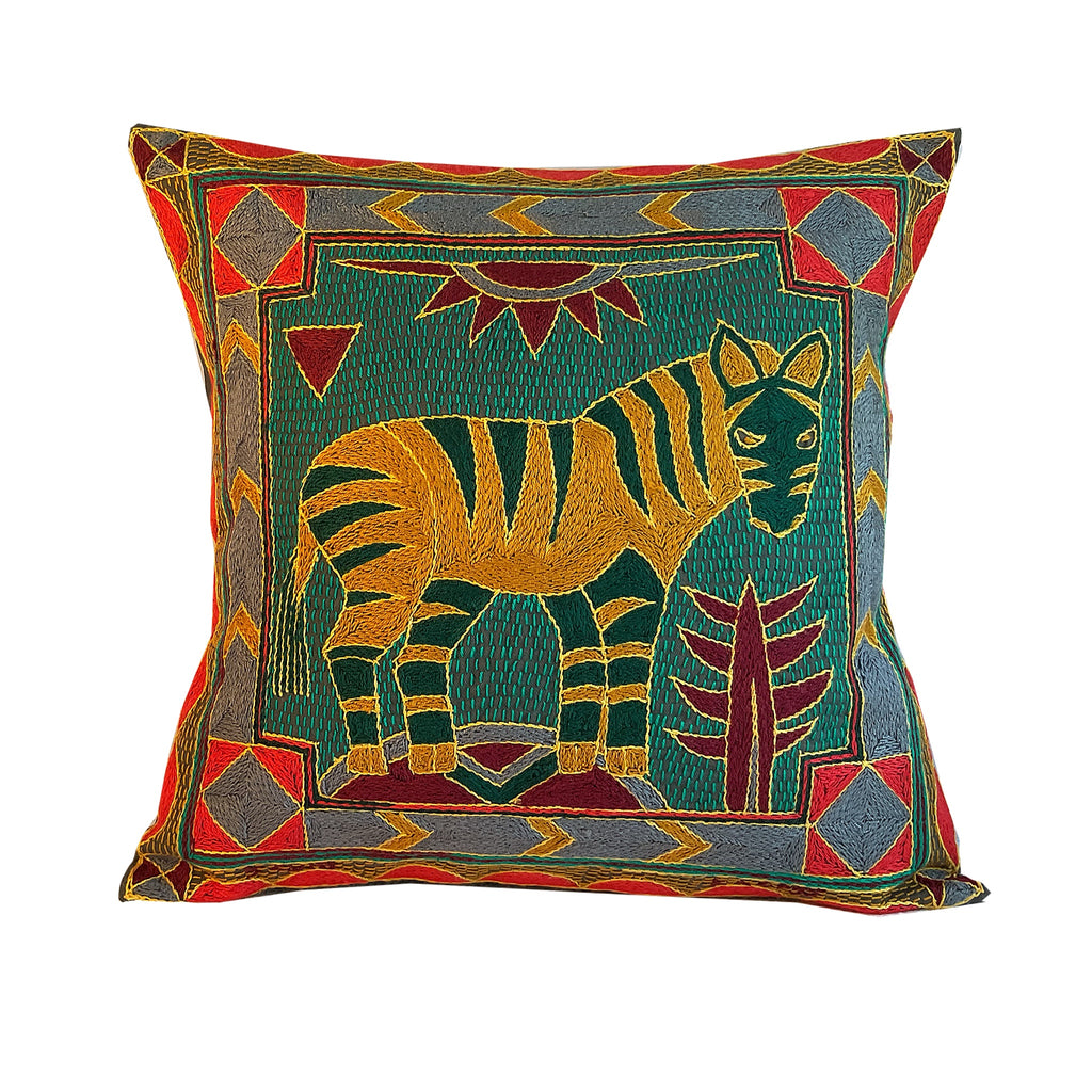 Viva Africa Zebra Hand-Embroidered Cushion Cover