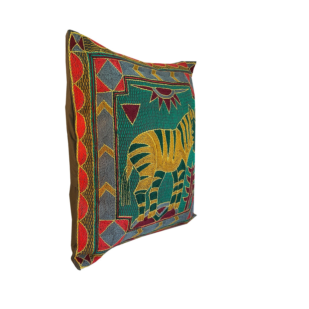 Viva Africa Zebra Hand-Embroidered Cushion Cover