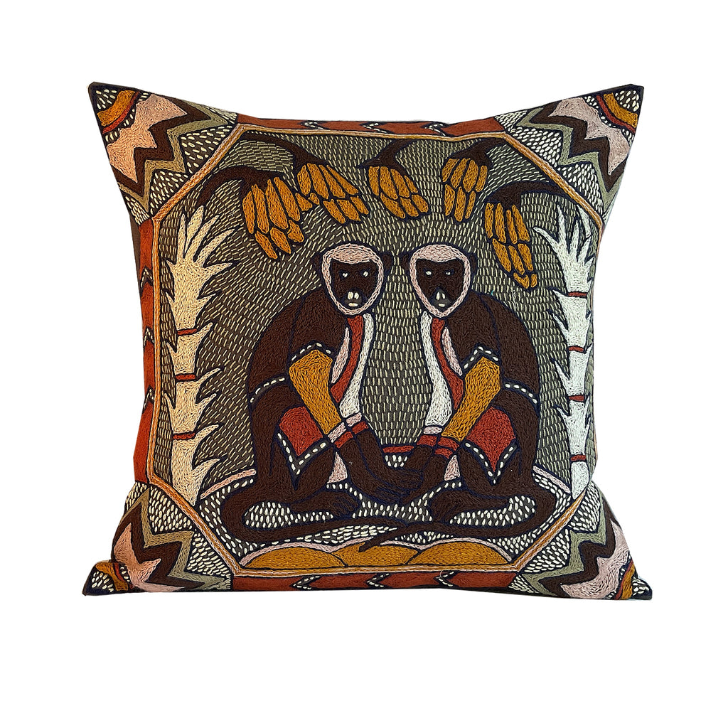 Namib Rust Monkeys Hand-Embroidered Cushion Cover