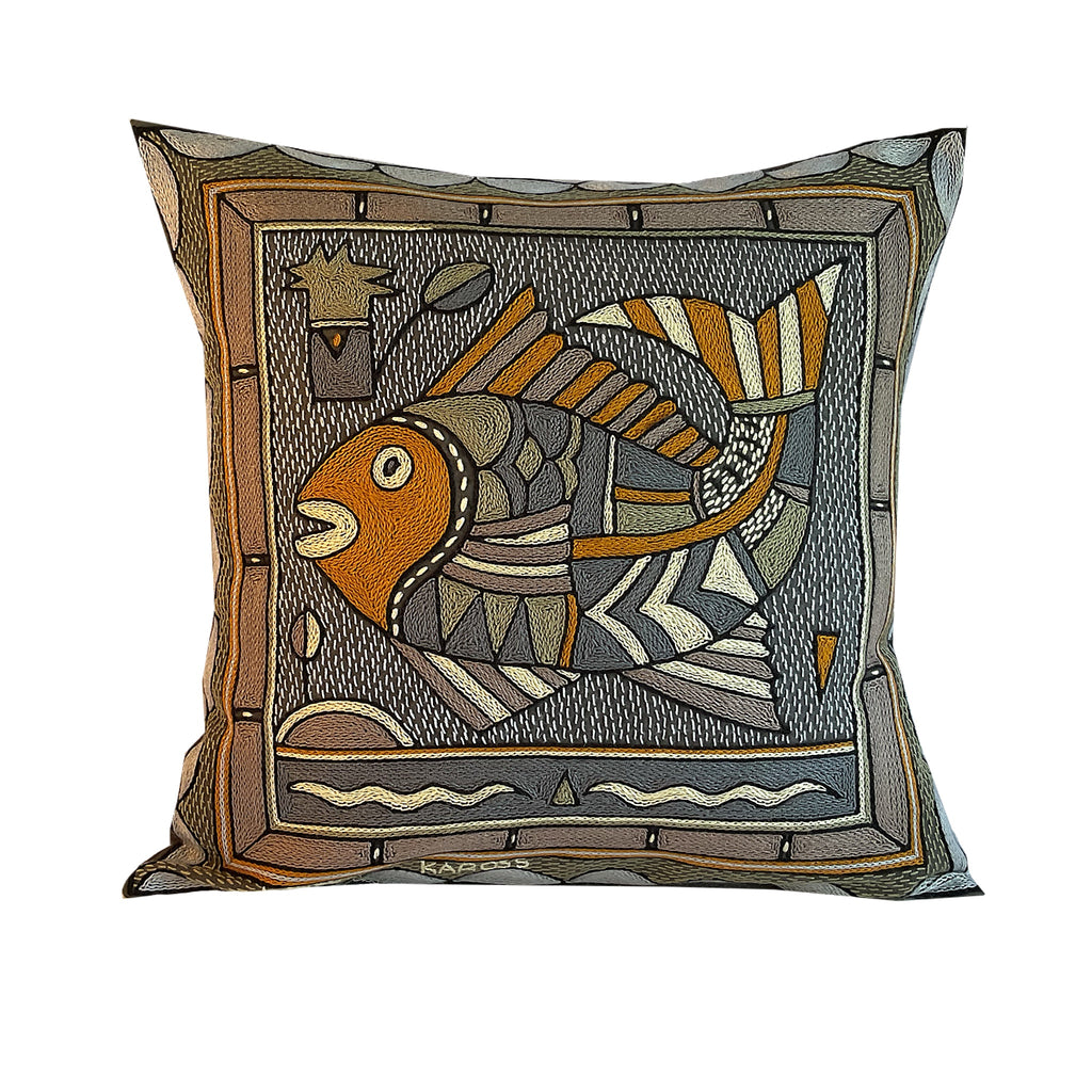 Ode to the African Savannah Fat Fish Hand-Embroidered Cushion Cover