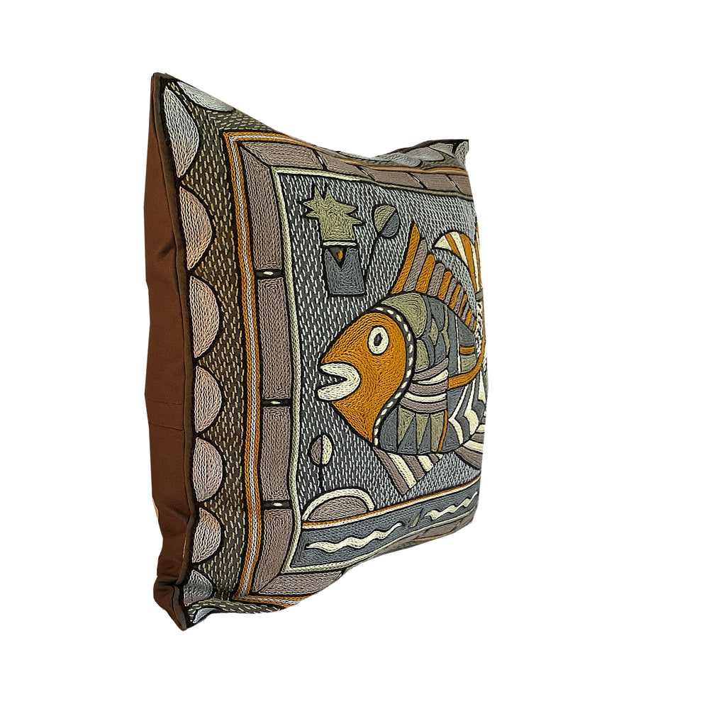 Ode to the African Savannah Fat Fish Hand-Embroidered Cushion Cover