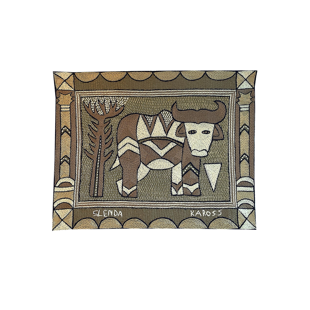 Ode to the African Savannah Buffalo Hand-Embroidered Unpadded Placemat