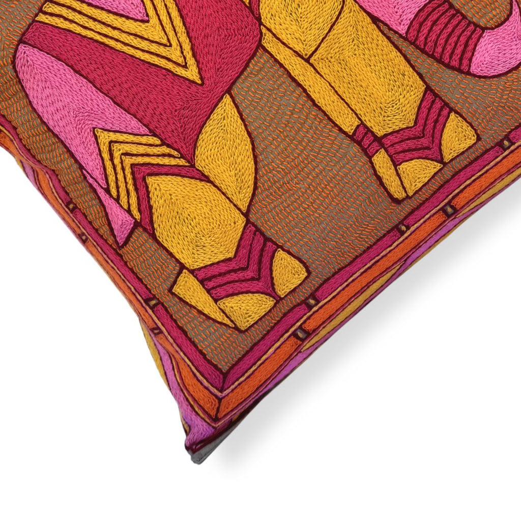 Shangaan Love Elephant Hand-Embroidered Cushion Cover