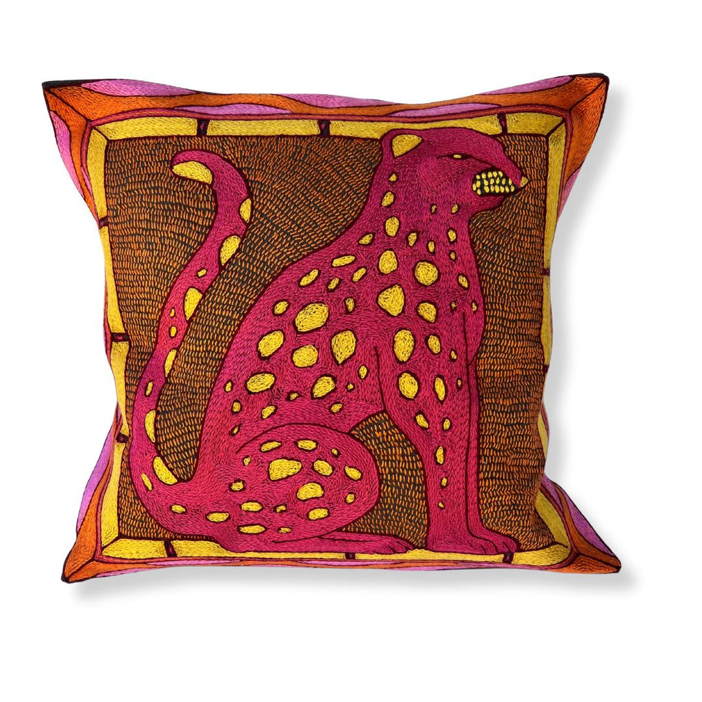 Shangaan Love Leopard Hand-Embroidered Cushion Cover