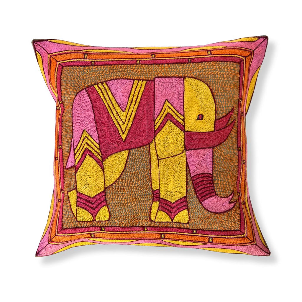 Shangaan Love Elephant Hand-Embroidered Cushion Cover