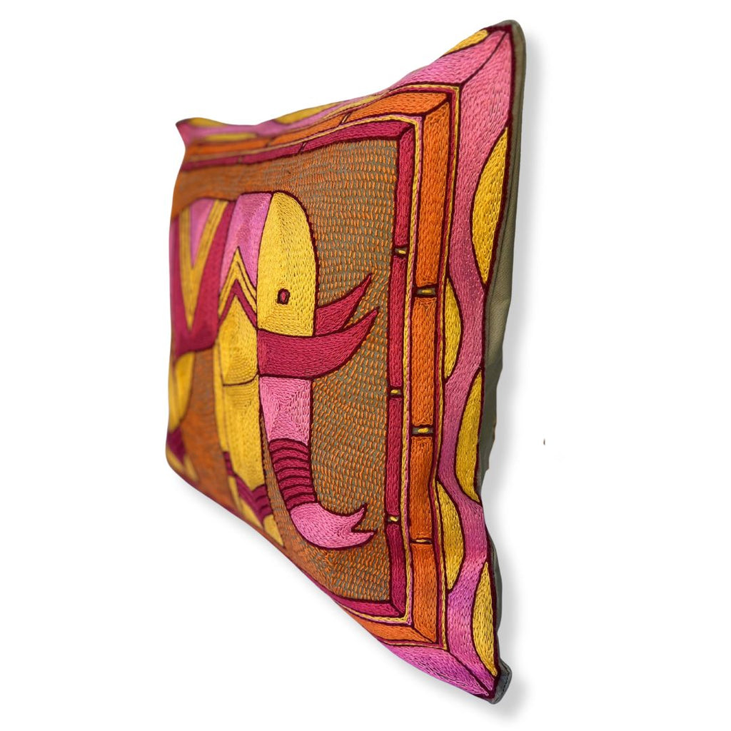 Shangaan Love Elephant Hand-Embroidered Cushion Cover