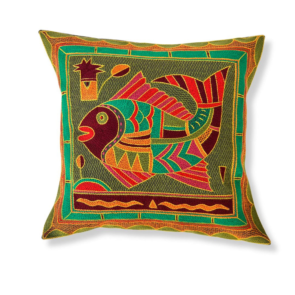 Shangaan Love Fat Fish Hand-Embroidered  Cushion Cover