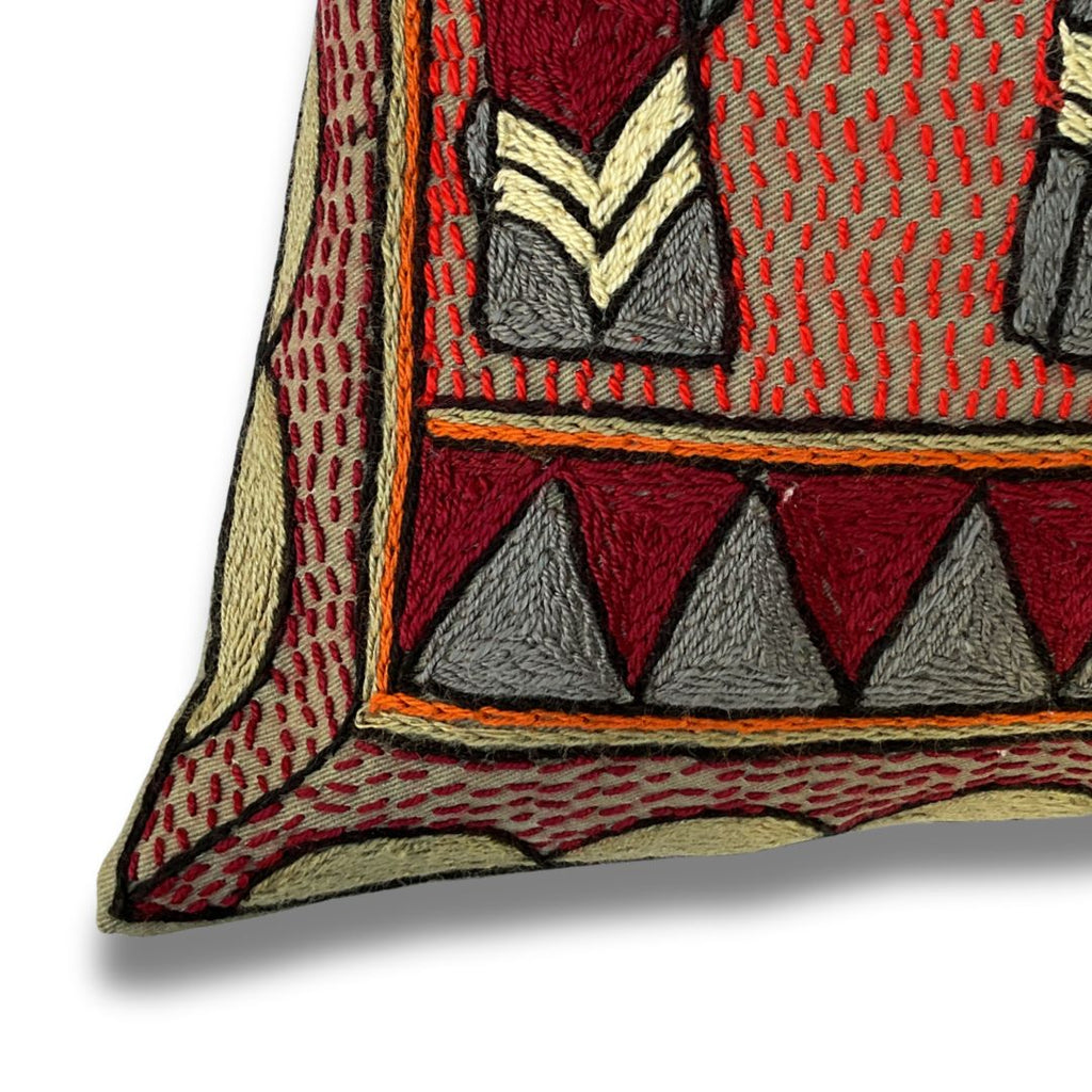 Royal Zulu Elephant Pair Hand-Embroidered Cushion Cover