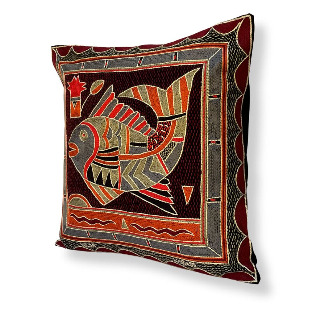 Royal Zulu Fat Fish Hand-Embroidered Cushion Cover