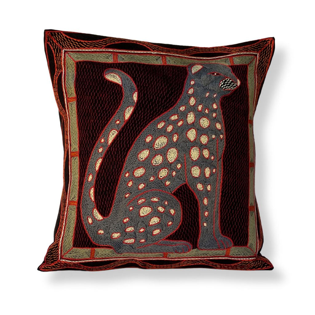 Royal Zulu Leopard Hand-Embroidered  Cushion Cover