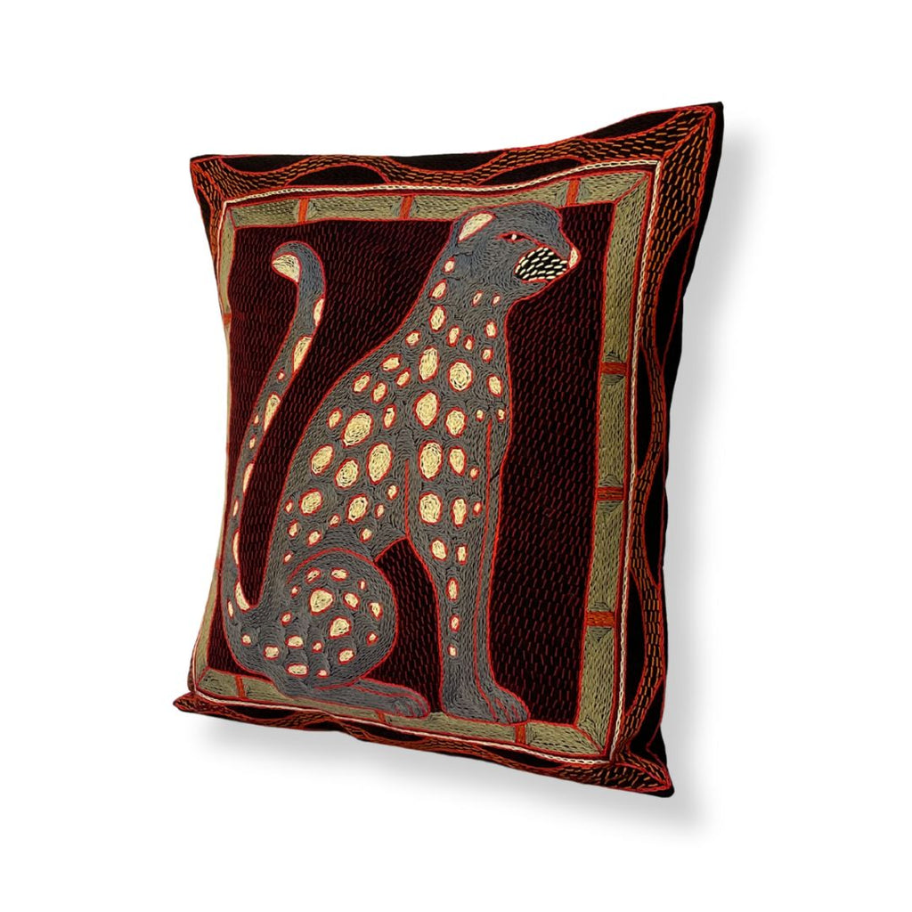 Royal Zulu Leopard Hand-Embroidered  Cushion Cover