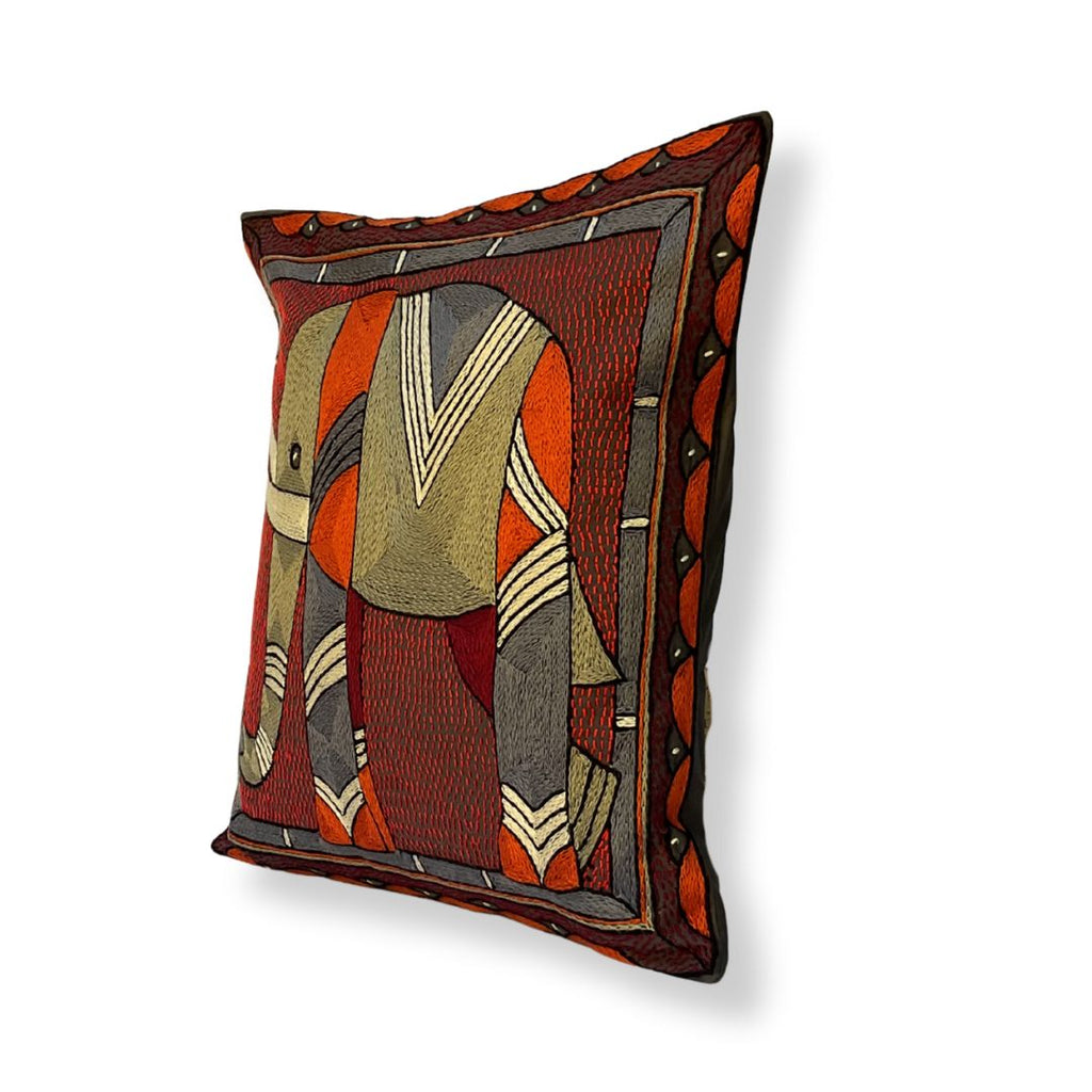 Royal Zulu Elephant Hand-Embroidered Cushion Cover