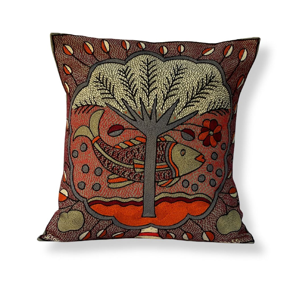 Royal Zulu Fish in a Cloud Hand-Embroidered Cushion Cover