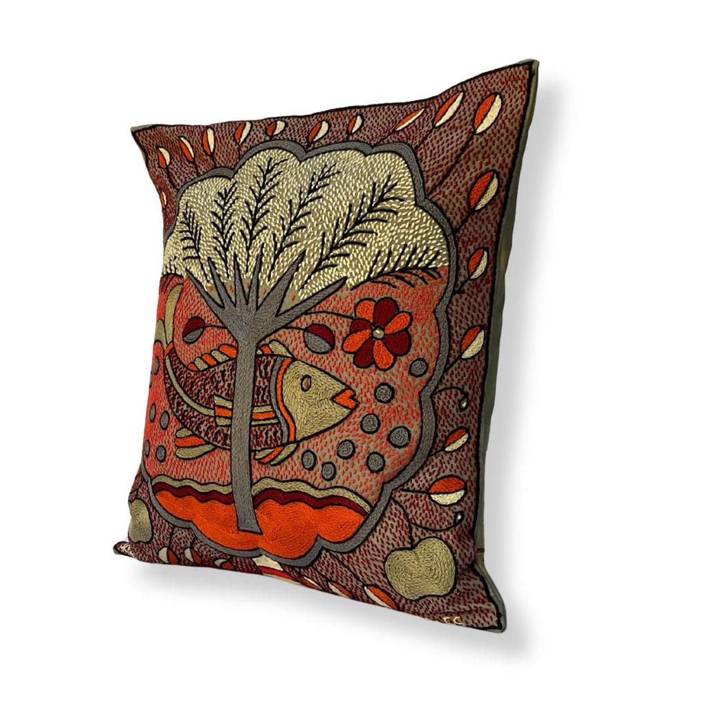 Royal Zulu Fish in a Cloud Hand-Embroidered Cushion Cover