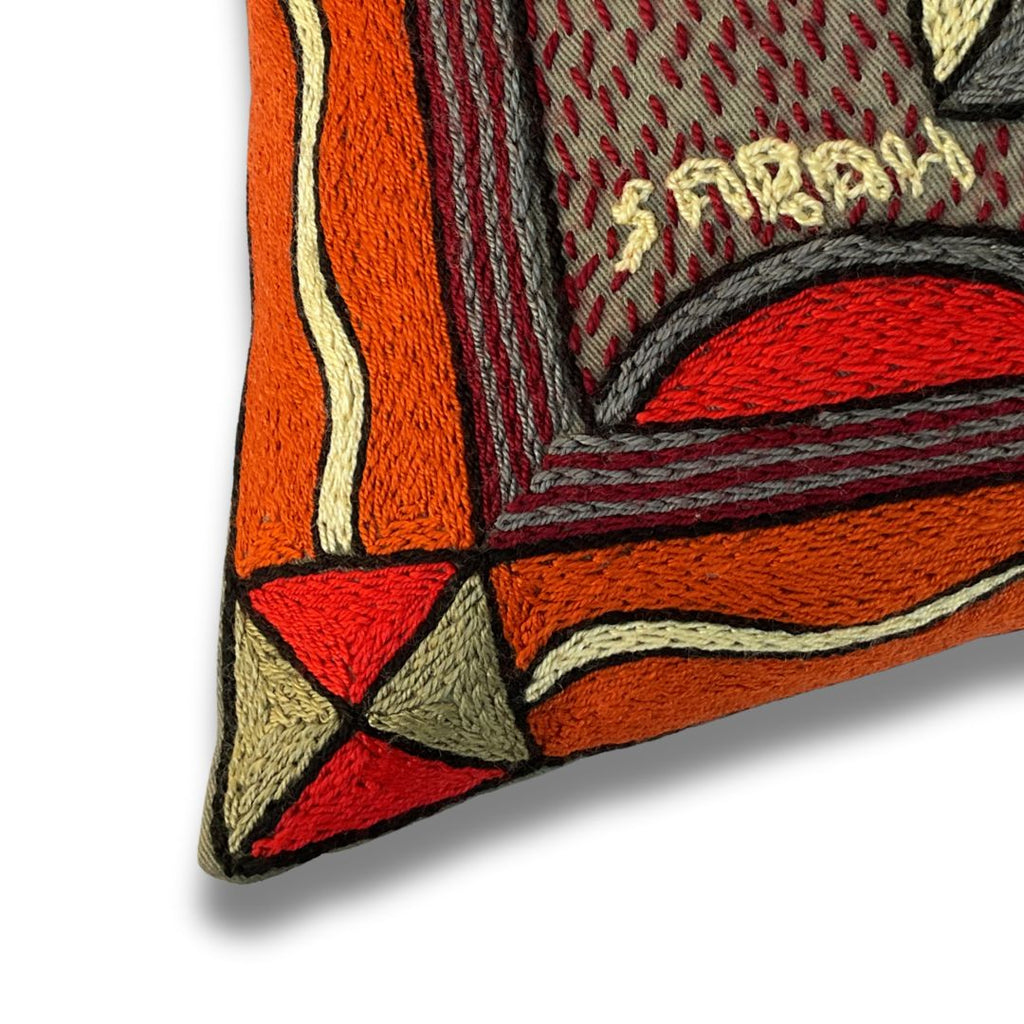 Royal Zulu Bird in a Bush Hand-Embroidered Cushion Cover