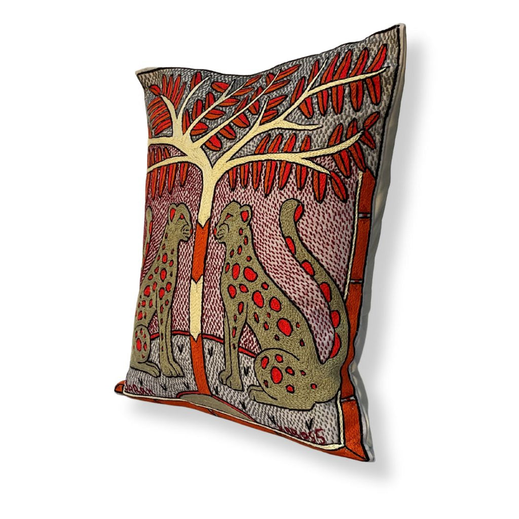 Royal Zulu Leopard Pair Hand-Embroidered  Cushion Cover