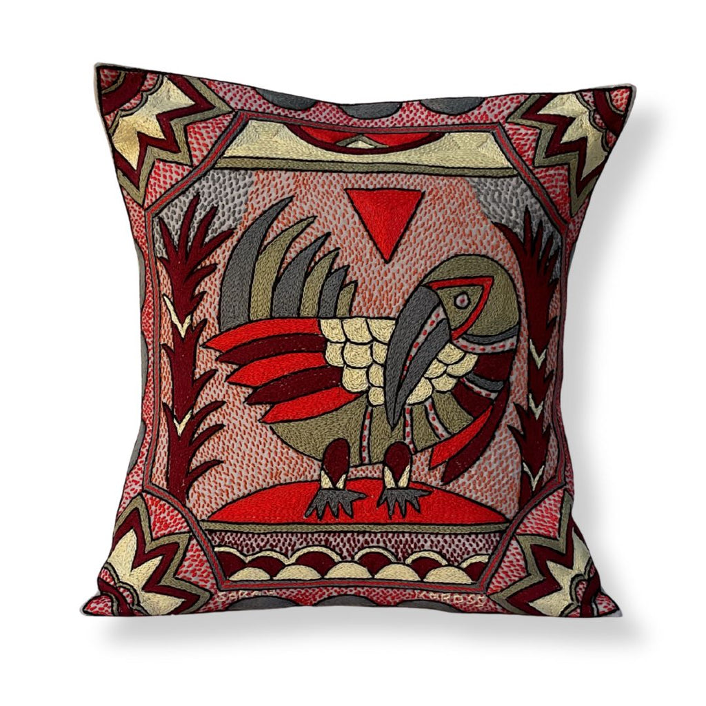 Royal Zulu Ground Hornbill Hand-Embroidered Cushion Cover