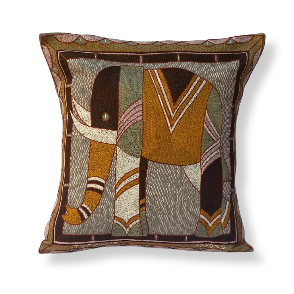 Namib Rust Elephant Hand-Embroidered Cushion Cover