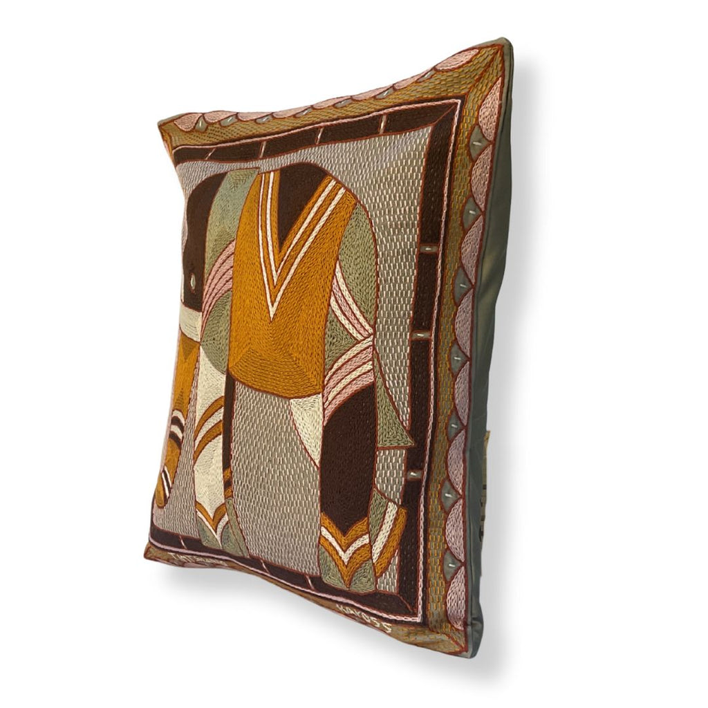 Namib Rust Elephant Hand-Embroidered Cushion Cover