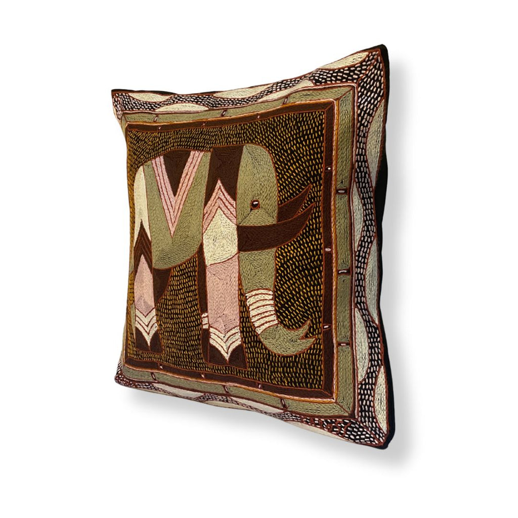 Namib Rust Elephant Bull Hand-Embroidered Cushion Cover