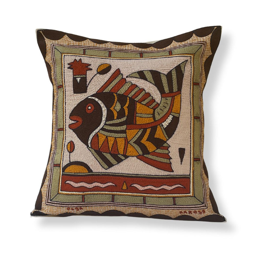 Namib Rust Fat Fish Hand-Embroidered Cushion Cover