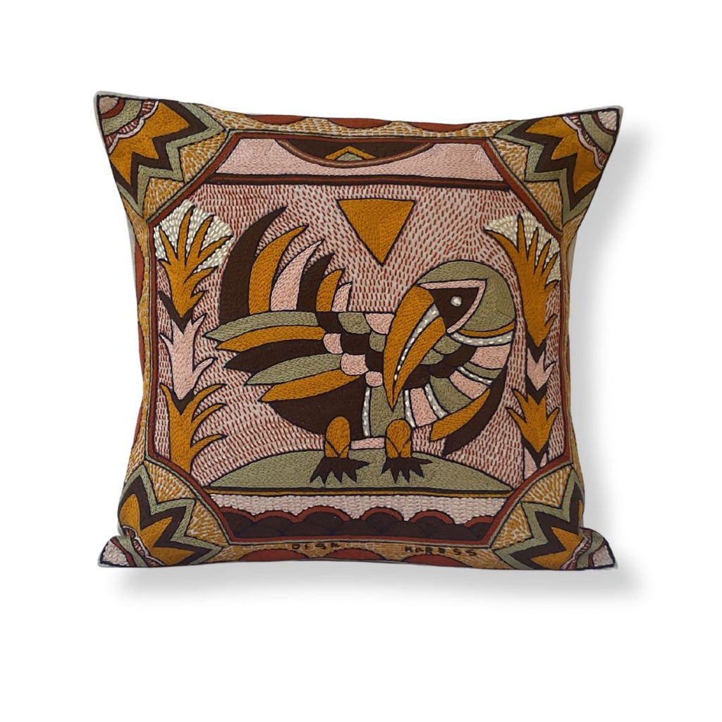 Namib Rust Ground Hornbill Hand-Embroidered Cushion Cover
