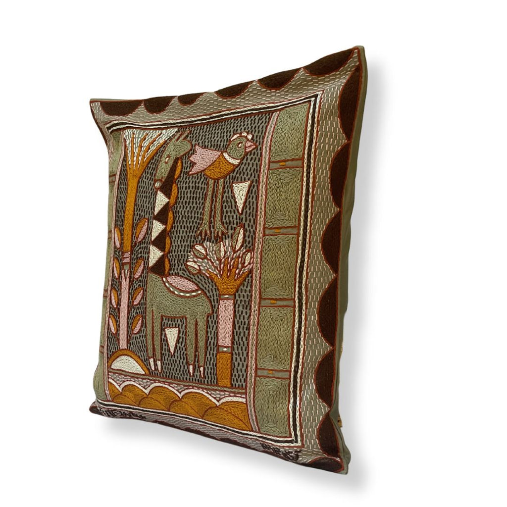 Namib Rust Giraffe Grazing Hand-Embroidered  Cushion Cover