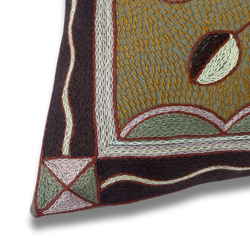 Namib Rust Bird in a Bush Hand-Embroidered Cushion Cover