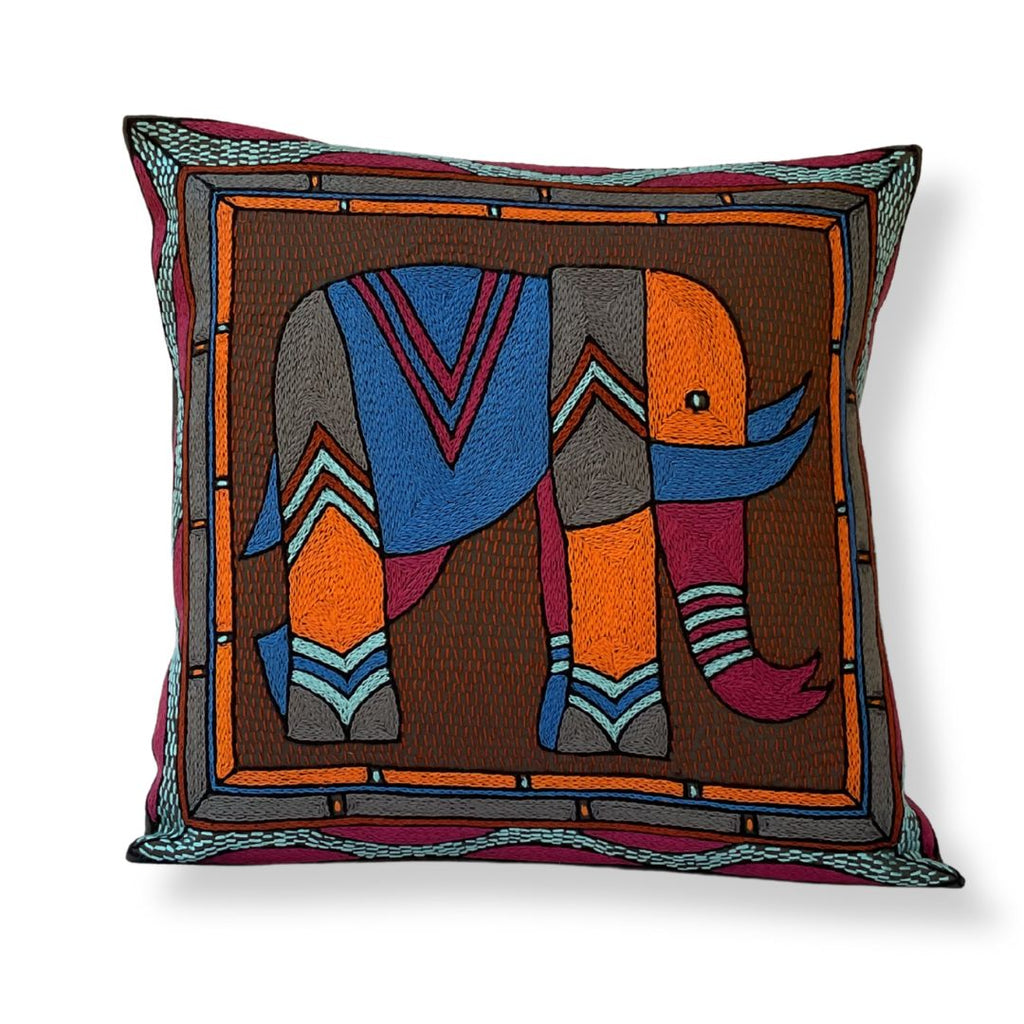 Bougainvillea  Elephant Hand-Embroidered  Cushion Cover