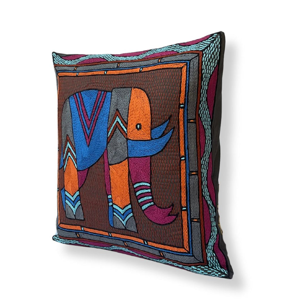 Bougainvillea  Elephant Hand-Embroidered  Cushion Cover