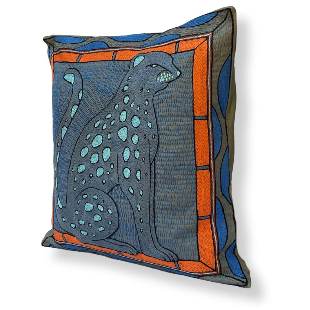 Bougainvillea Leopard Hand-Embroidered Cushion Cover