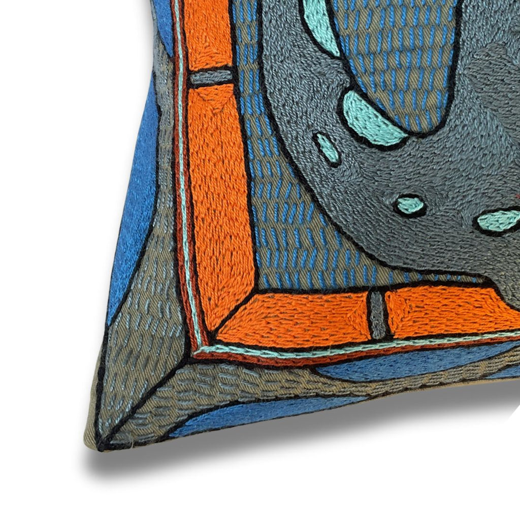 Bougainvillea Leopard Hand-Embroidered Cushion Cover