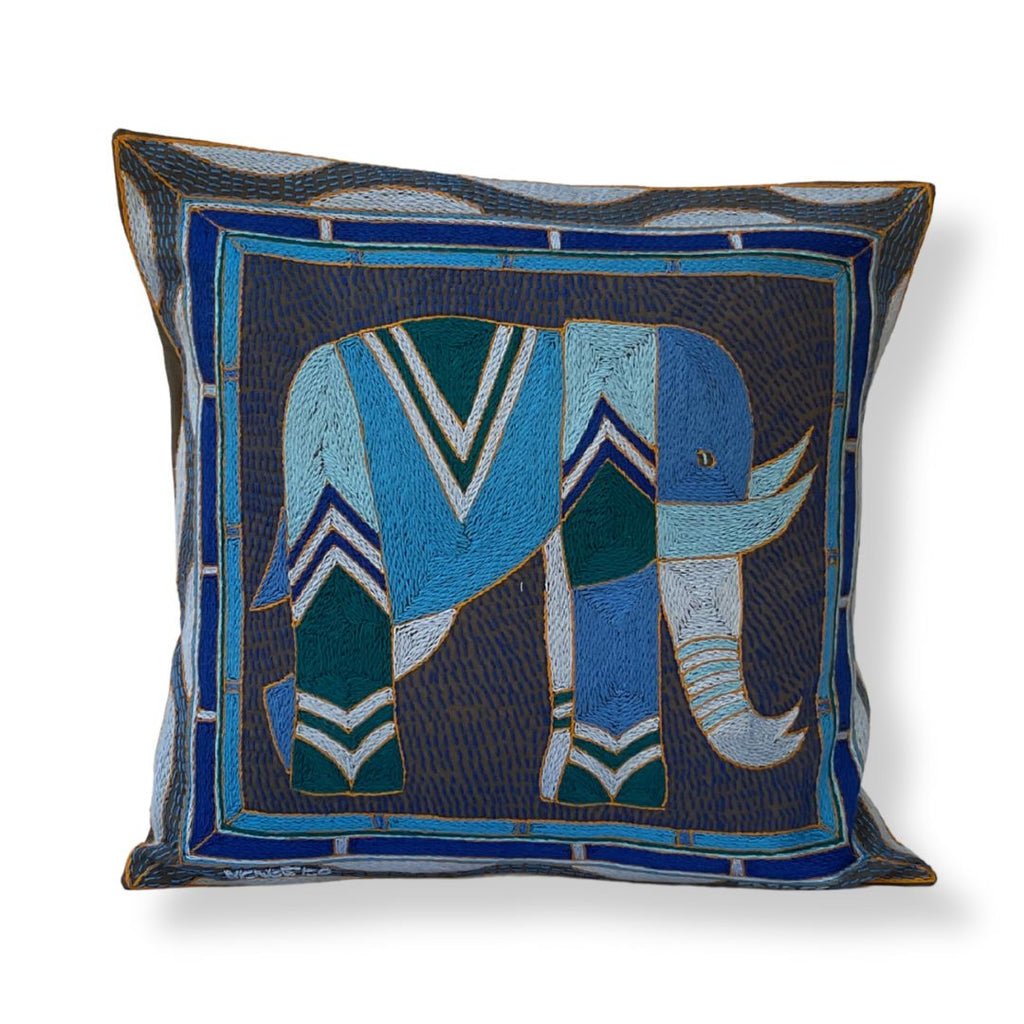 Delpht Elephant Hand-Embroidered  Cushion Cover