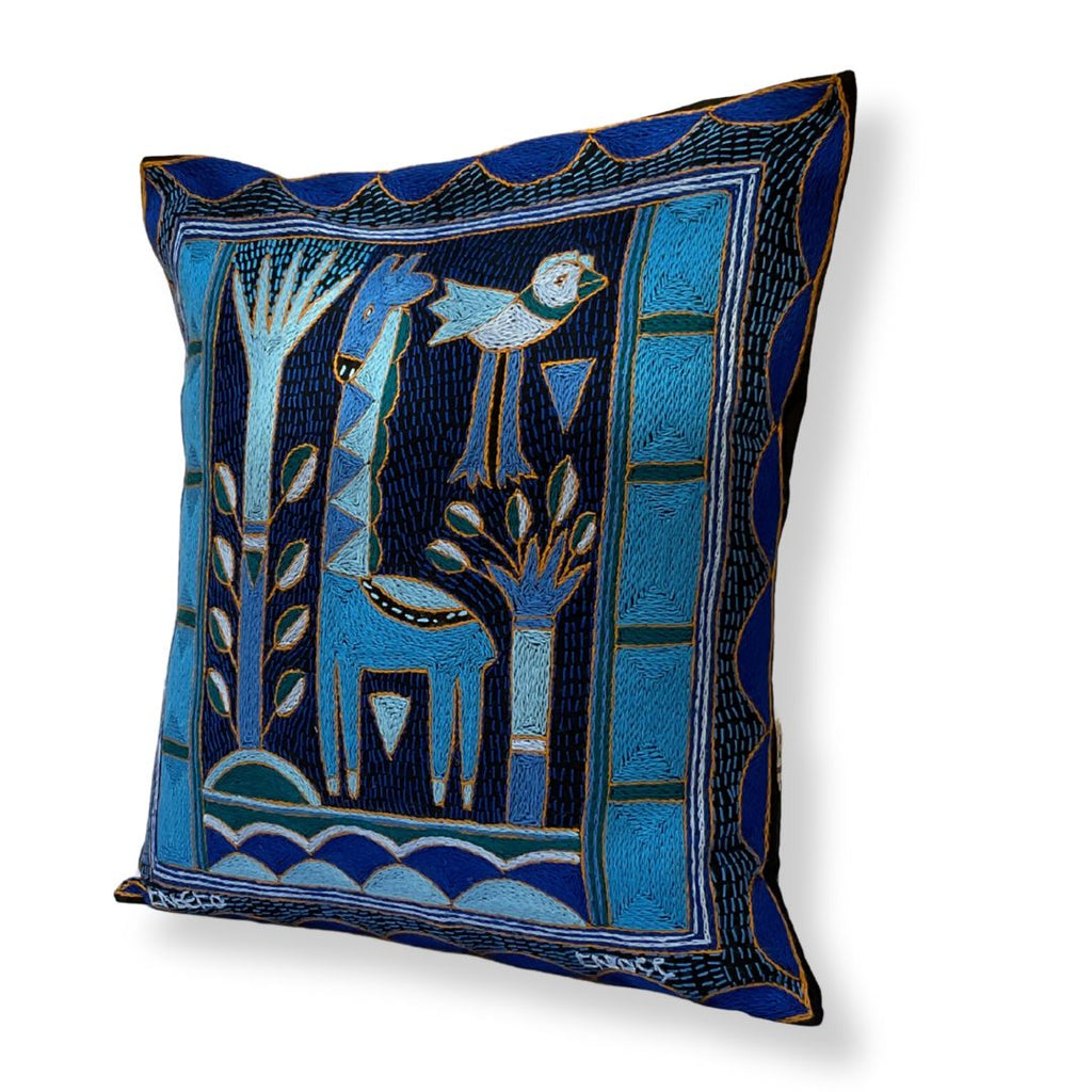 Delpht Giraffe Grazing Hand-Embroidered Cushion Cover