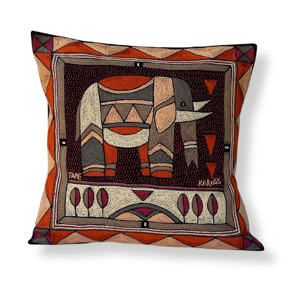 Ruby Sunset Elephant Bull Hand-Embroidered Cushion Cover
